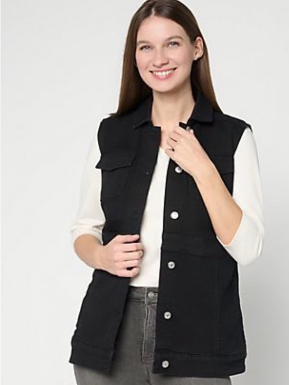 Denim&Co Black Sleeveless Button Vest